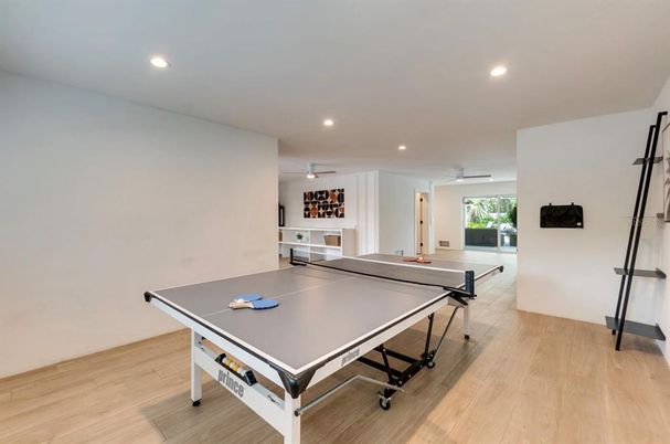 Game Room, Interior, Recessed Lighting, Wood Texture Flooring