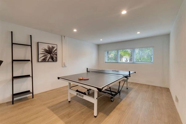 Game Room, Interior, Recessed Lighting, Wood Texture Flooring