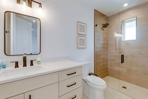 Bathroom, Glass Shower, Interior, Recessed Lighting