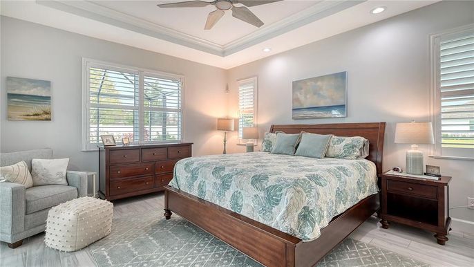 Bedroom, Interior, Recessed Lighting, Wood Texture Flooring