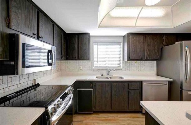 Interior, Kitchen, Stainless Steel Appliances, Wood Texture Flooring