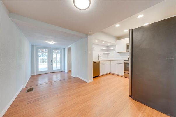 Interior, Kitchen, Recessed Lighting, Wood Texture Flooring