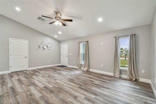 Empty room, Interior, Recessed Lighting, Wood Texture Flooring