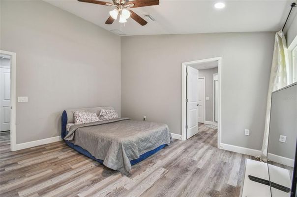 Bedroom, Interior, Recessed Lighting, Wood Texture Flooring