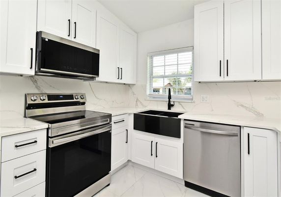 Interior, Kitchen, Marble, Marble Walls, Stainless Steel Appliances