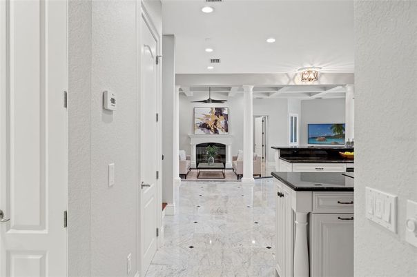 Fireplace, Interior, Marble, Recessed Lighting