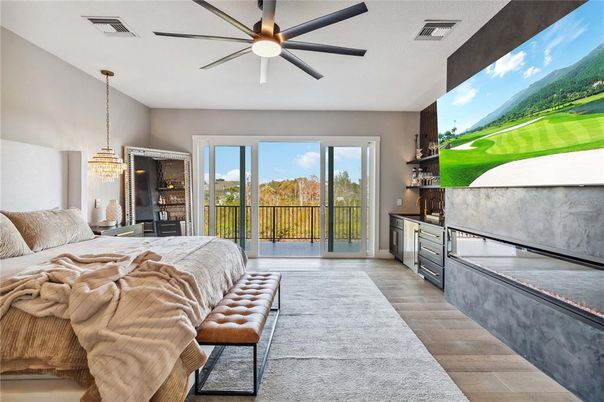Bedroom, Chandelier, Interior, Living room, Pendant Lights, Wood Texture Flooring