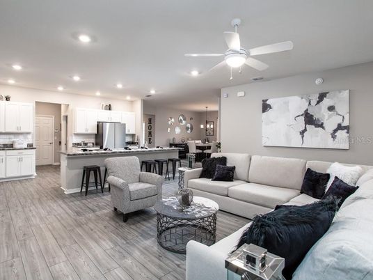 Dining room, Interior, Kitchen, Living room, Pendant Lights, Recessed Lighting, Stainless Steel Appliances, Wood Texture Flooring