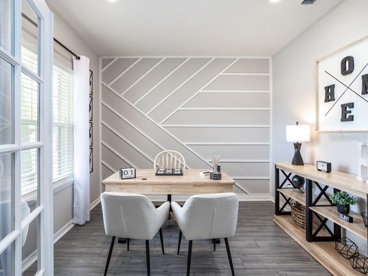 Home Office, Interior, Recessed Lighting, Wood Texture Flooring