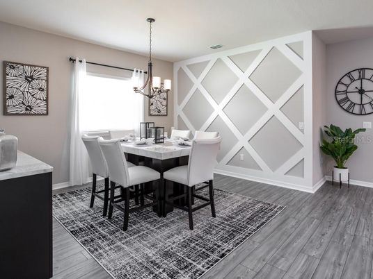 Chandelier, Dining room, Interior, Wood Texture Flooring