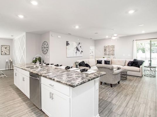 Interior, Kitchen, Living room, Recessed Lighting, Wood Texture Flooring