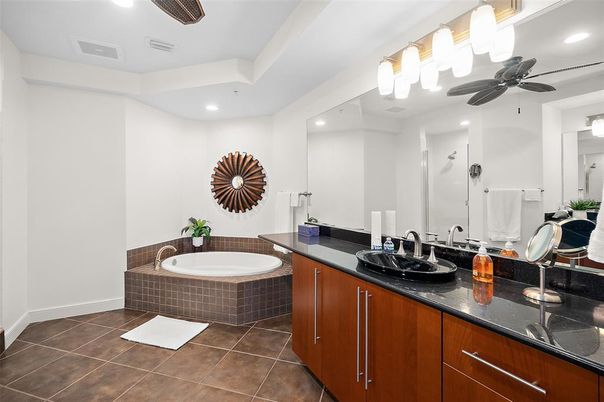 Bathroom, Dual Sink Vanities, Glass Shower, Interior, Recessed Lighting