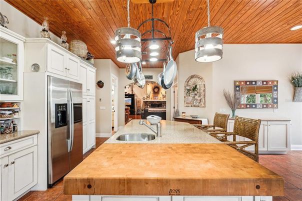 Interior, Kitchen, Pendant Lights, Stainless Steel Appliances, Wooden Ceilings