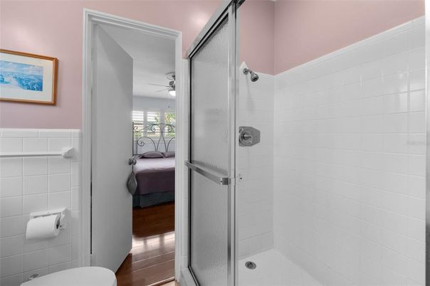 Bathroom, Bedroom, Glass Shower, Interior, Wood Texture Flooring