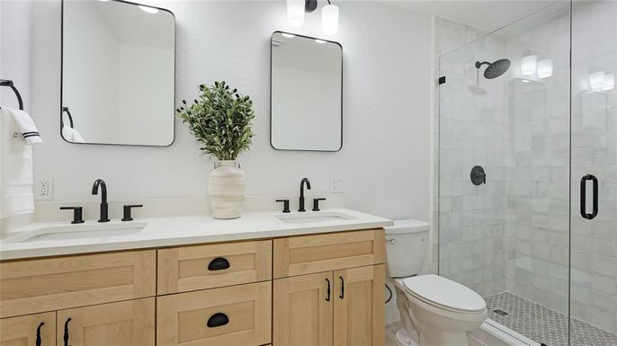 Bathroom, Dual Sink Vanities, Glass Shower, Interior
