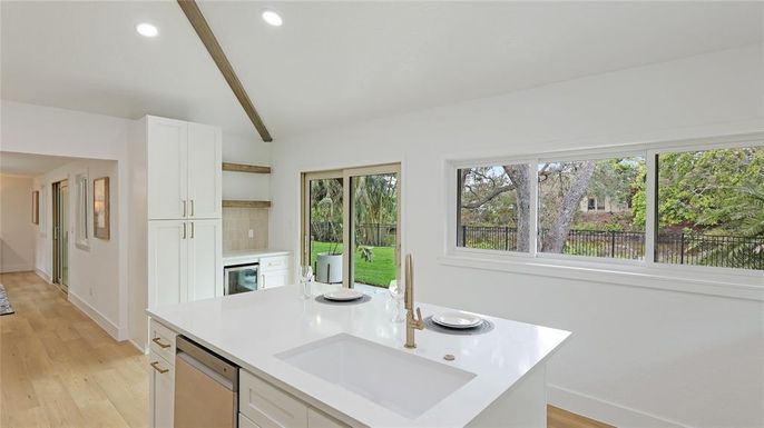 Interior, Kitchen, Recessed Lighting, Wood Texture Flooring