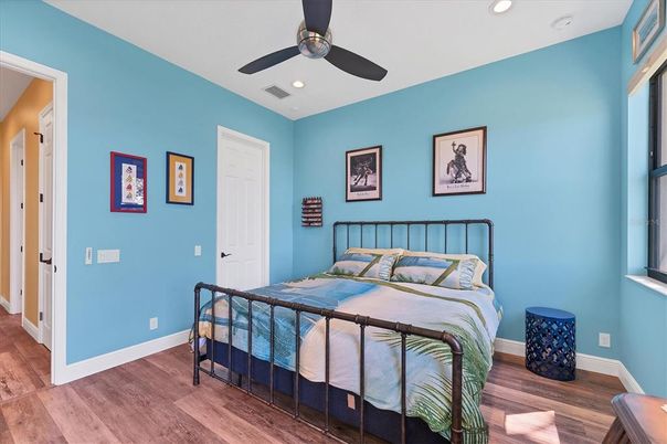 Bedroom, Interior, Recessed Lighting, Wood Texture Flooring
