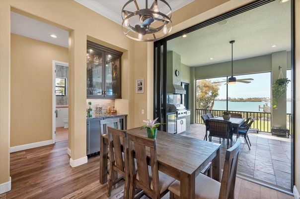 Dining room, Interior, Recessed Lighting, Water, Wood Texture Flooring