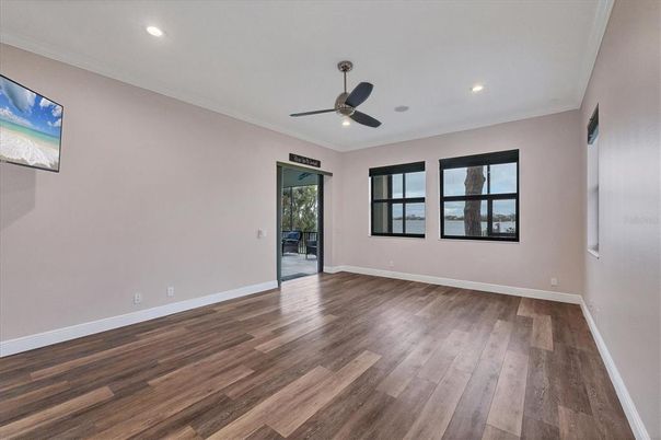 Empty room, Interior, Recessed Lighting, Wood Texture Flooring