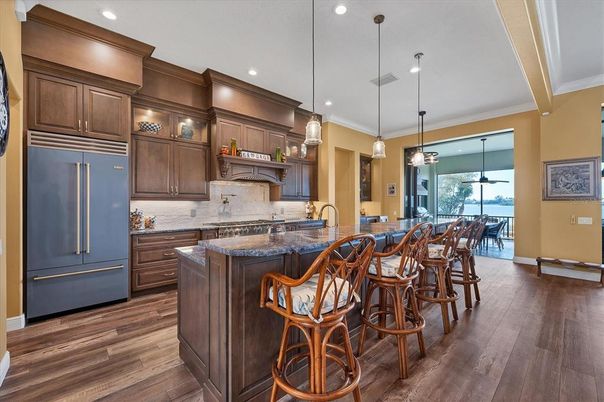 Interior, Kitchen, Pendant Lights, Recessed Lighting, Water, Wood Texture Flooring