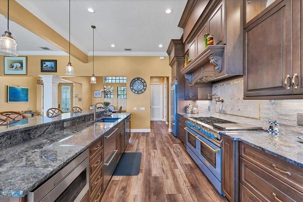Interior, Kitchen, Pendant Lights, Recessed Lighting, Wood Texture Flooring