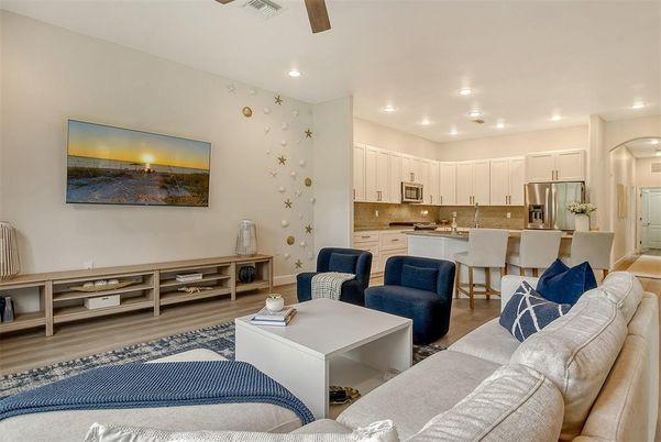 Interior, Kitchen, Living room, Recessed Lighting, Wood Texture Flooring
