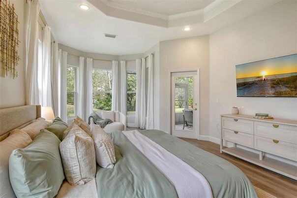 Bedroom, Interior, Recessed Lighting, Wood Texture Flooring