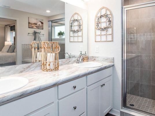 Bathroom, Dual Sink Vanities, Glass Shower, Interior, Recessed Lighting