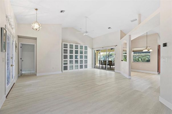 Dining room, Interior, Pendant Lights, Wood Texture Flooring