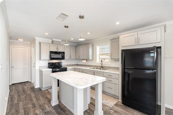 Interior, Kitchen, Pendant Lights, Recessed Lighting, Wood Texture Flooring