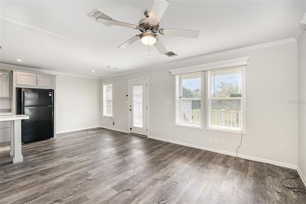 Empty room, Interior, Recessed Lighting, Wood Texture Flooring