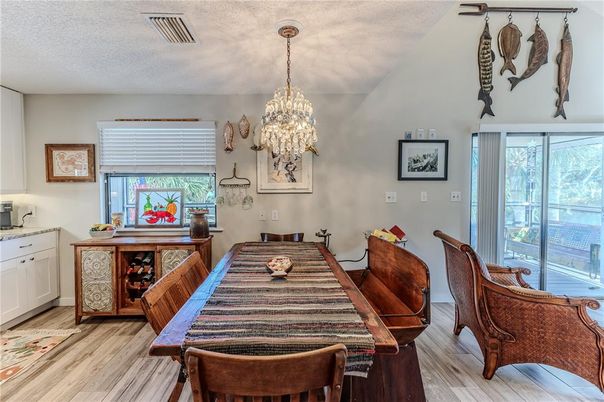 Chandelier, Dining room, Interior, Wood Texture Flooring