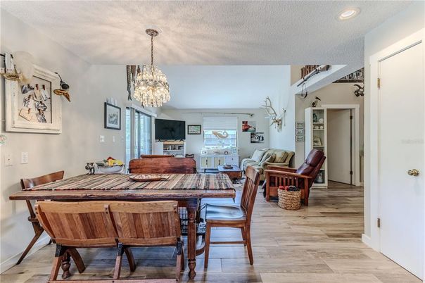 Chandelier, Dining room, Interior, Living room, Recessed Lighting, Wood Texture Flooring