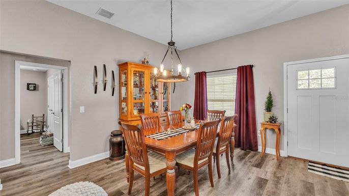 Chandelier, Dining room, Interior, Pendant Lights, Wood Texture Flooring