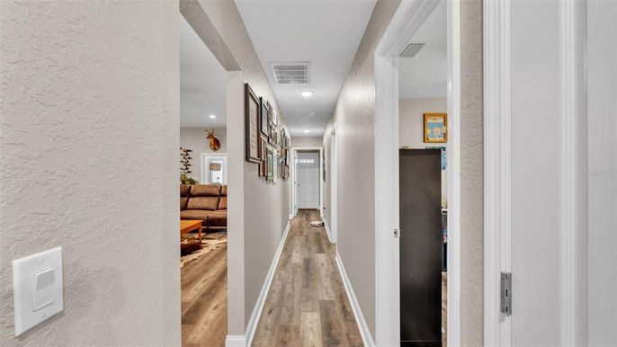 Interior, Recessed Lighting, Stone Walls, Wood Texture Flooring