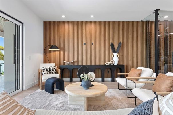 Interior, Living room, Recessed Lighting, Wood Texture Flooring