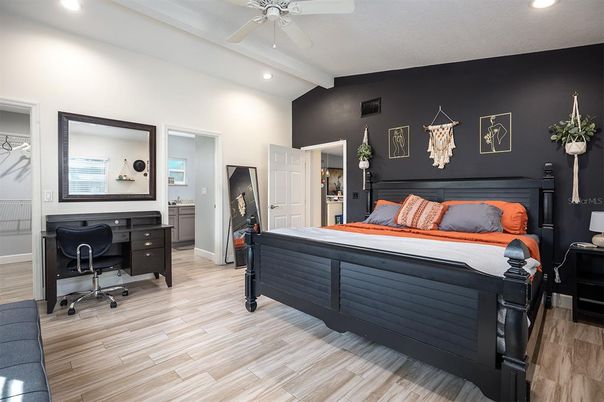 Bedroom, Home Office, Interior, Recessed Lighting, Wood Texture Flooring