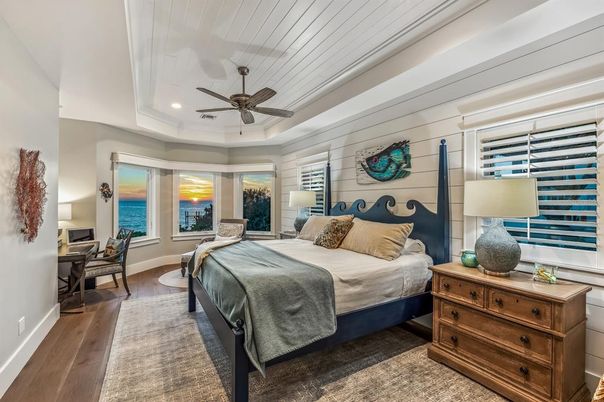 Bedroom, Interior, Recessed Lighting, Water, Wood Texture Flooring