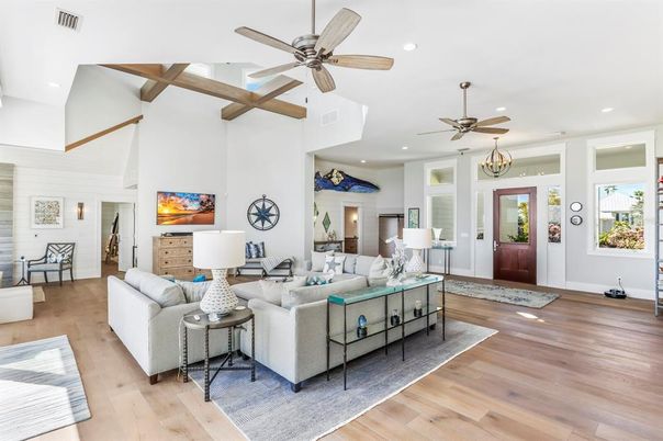 Interior, Living room, Recessed Lighting, Wooden Beams, Wood Texture Flooring