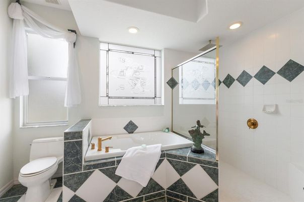 Bathroom, Glass Shower, Interior, Recessed Lighting