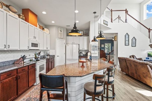 Interior, Kitchen, Living room, Pendant Lights, Recessed Lighting, Stainless Steel Appliances, Wood Texture Flooring