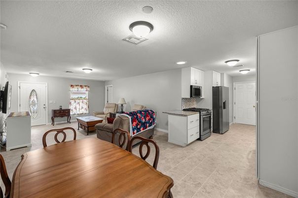 Dining room, Interior, Kitchen, Living room, Recessed Lighting, Stainless Steel Appliances