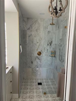 Bathroom, Glass Shower, Interior, Marble Walls