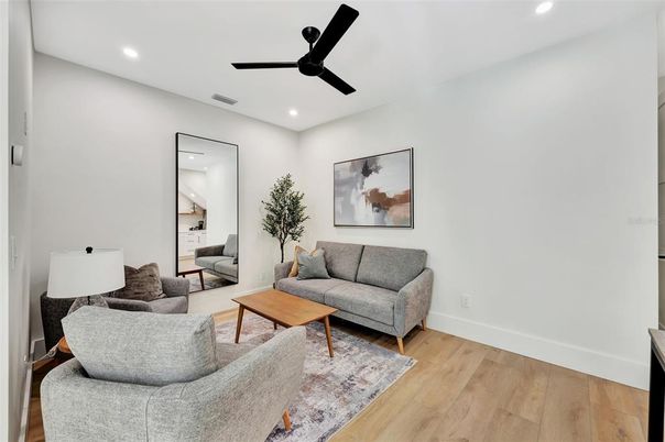 Interior, Living room, Recessed Lighting, Wood Texture Flooring