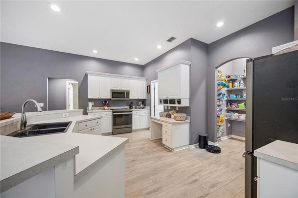 Interior, Kitchen, Recessed Lighting, Wood Texture Flooring
