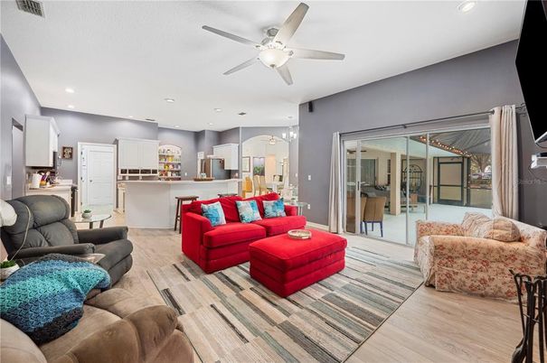 Interior, Kitchen, Living room, Recessed Lighting, Wood Texture Flooring