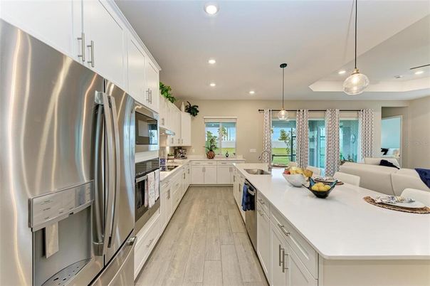 Interior, Kitchen, Living room, Pendant Lights, Recessed Lighting, Stainless Steel Appliances, Wood Texture Flooring
