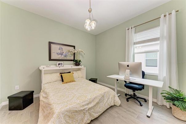 Bedroom, Home Office, Interior, Pendant Lights, Wood Texture Flooring