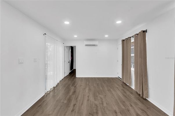 Empty room, Interior, Recessed Lighting, Wood Texture Flooring