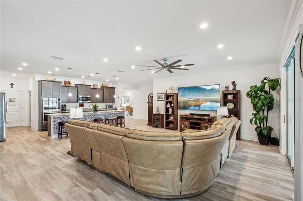 Interior, Kitchen, Living room, Pendant Lights, Recessed Lighting, Wood Texture Flooring